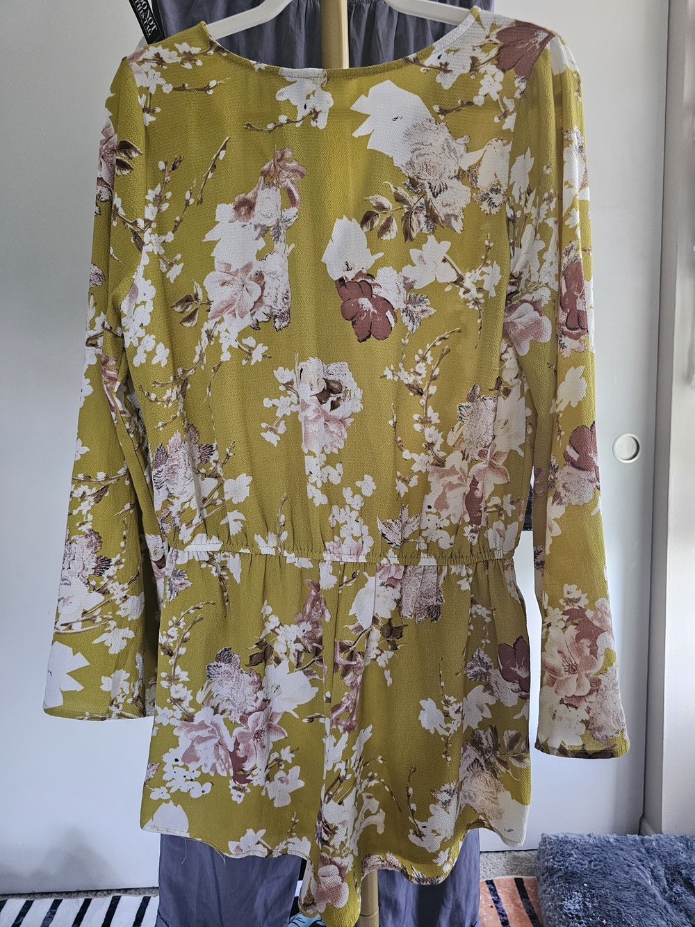 Umgee Yellow Floral Wrap Romper with Floral Accents - Picture 3 of 4
